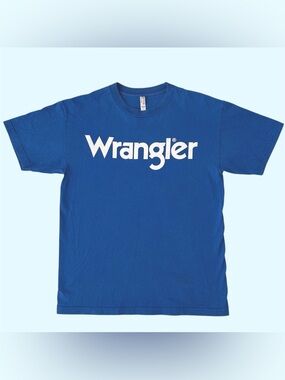 Wrangler Promo Graphic Tee Short Sleeve Spelloutout Blue Distressed Medium